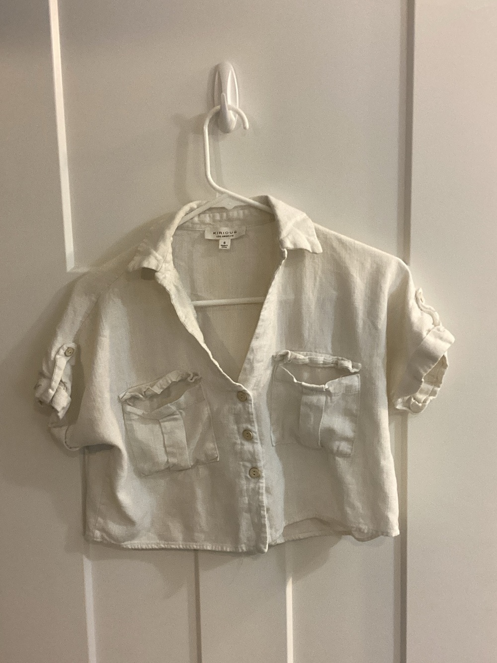 Girlscream Cropped Button-Front Shirt - Relaxed Short Sleeve